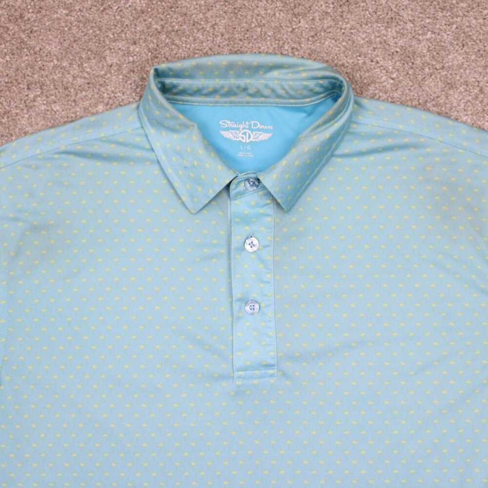 Straight‎ Down Polo Shirt Mens Large Blue/Yellow Geometric S/S Golf Stretch